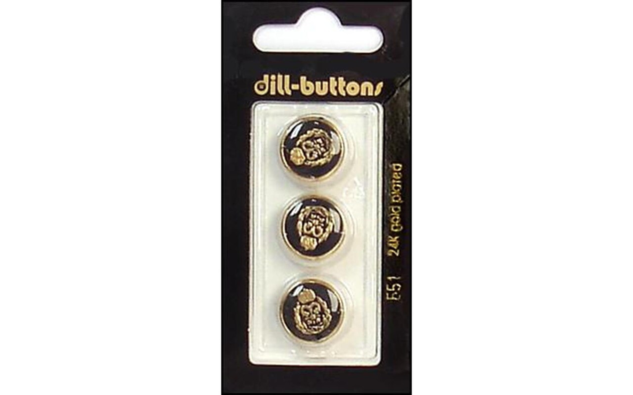Dill Buttons 15mm 3pc Shank Enamel Black/Gold